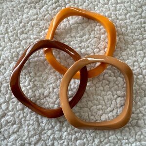 1960s 1970s plastic curved Retro Bangle Bracelets Tan Brown Orange